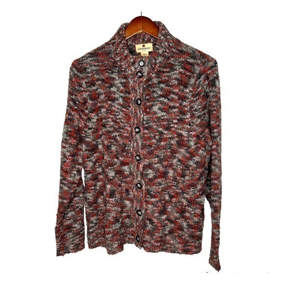 Woolrich Sweaters - Woolrich Womens Cardigan Sweater Gray Red Marled Long Sleeve Mock Neck Med
